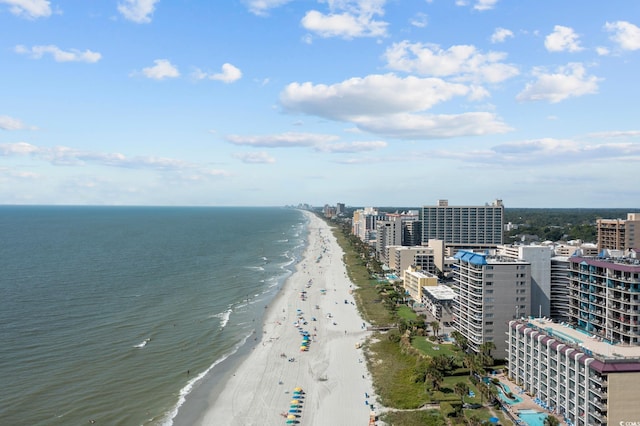 aerial view featuring a beach view and a water view