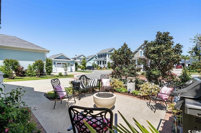 view of patio with a garage