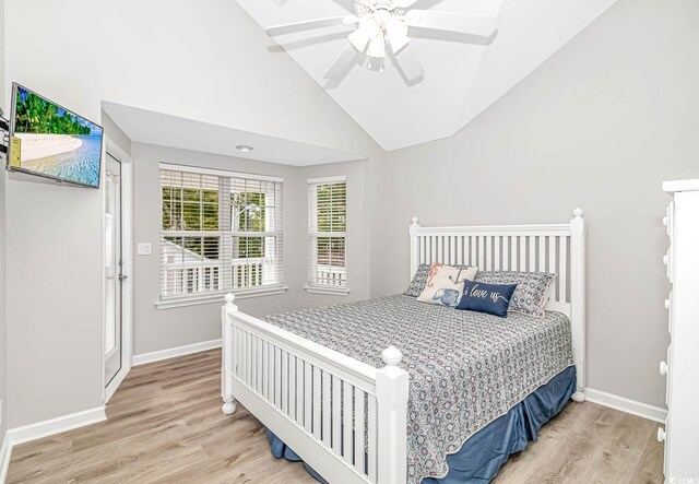 6001-1383 S Kings Hwy, Myrtle Beach, SC 29575 - bedroom featuring baseboards, ceiling fan, wood finished floors, and lofted ceiling