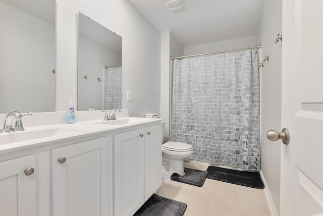 bathroom with double vanity, toilet, visible vents, and a sink