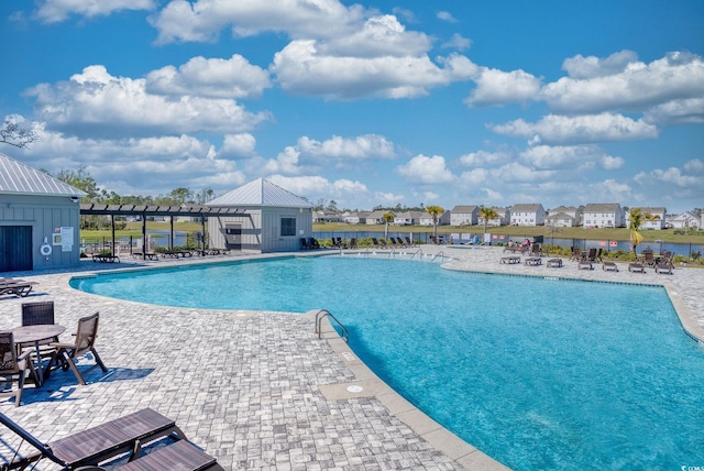 community pool with a patio