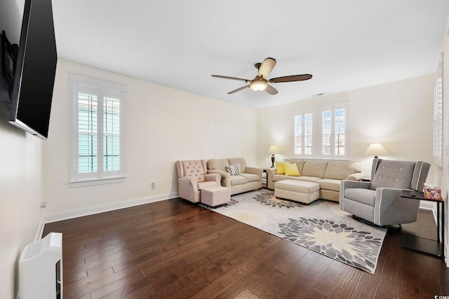 1188 Peterson St, Myrtle Beach, SC 29577 - living room featuring a ceiling fan, wood finished floors, and baseboards