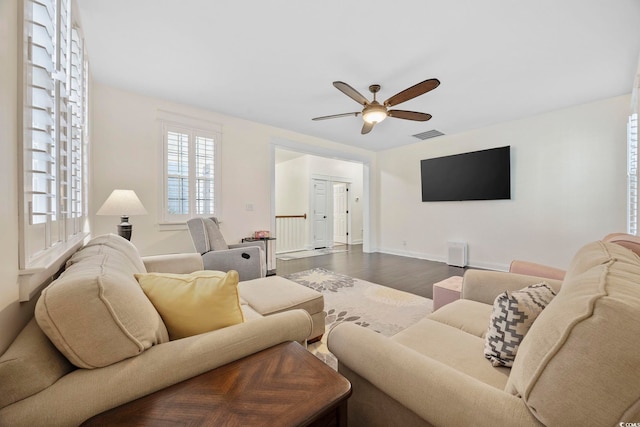 1188 Peterson St, Myrtle Beach, SC 29577 - living area featuring ceiling fan, baseboards, and dark wood finished floors