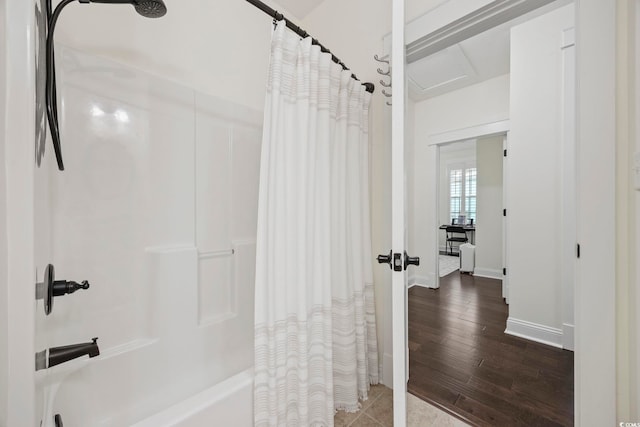 1188 Peterson St, Myrtle Beach, SC 29577 - full bathroom featuring shower / bath combo, wood finished floors, and baseboards