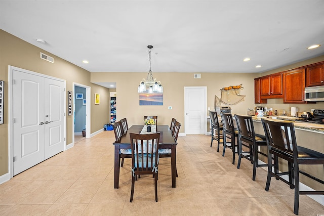 dining area with recessed lighting, visible vents, baseboards, and light tile patterned floors