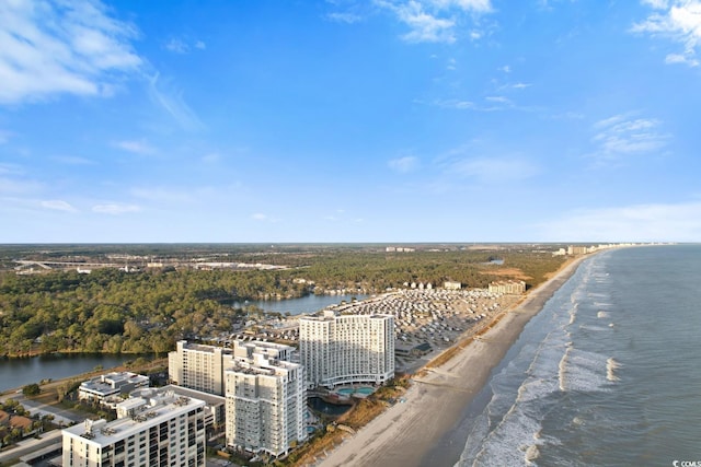 drone / aerial view with a view of the beach and a water view