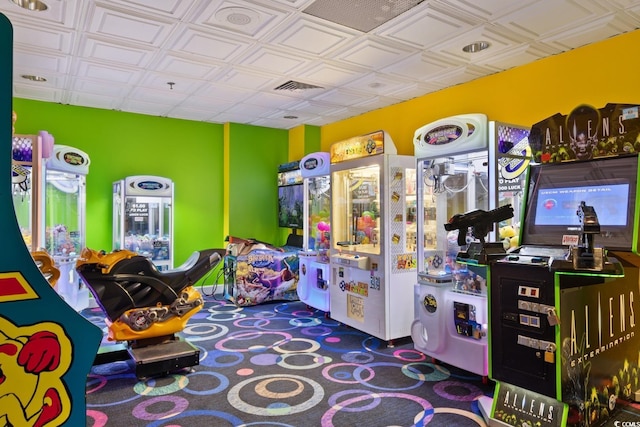 playroom featuring visible vents and an ornate ceiling