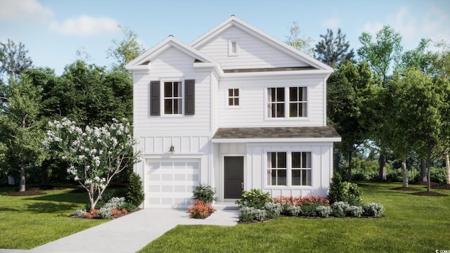 view of front facade featuring a garage and a front lawn