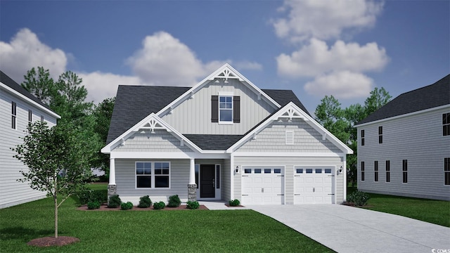 craftsman house with a garage and a front yard