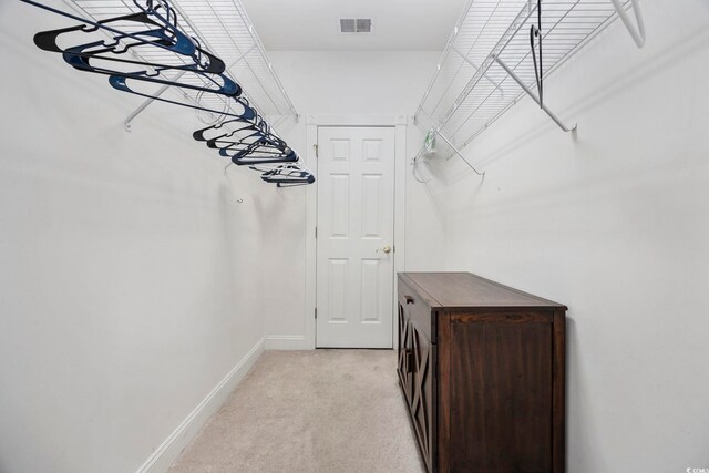 spacious closet with light carpet