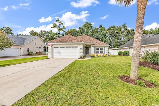 view of front of home featuring a garage and a front yard