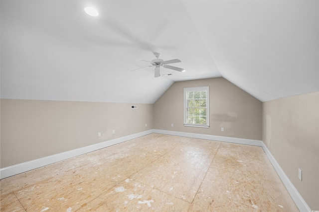 bonus room featuring ceiling fan and lofted ceiling