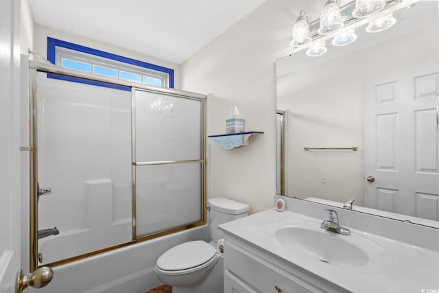 full bathroom with shower / tub combination, vanity, and toilet