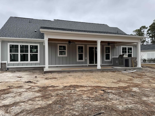 back of property featuring a patio, an outdoor kitchen, and ceiling fan