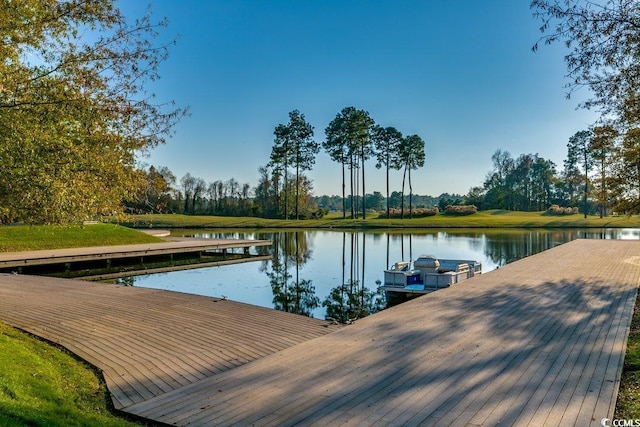 view of dock with a water view