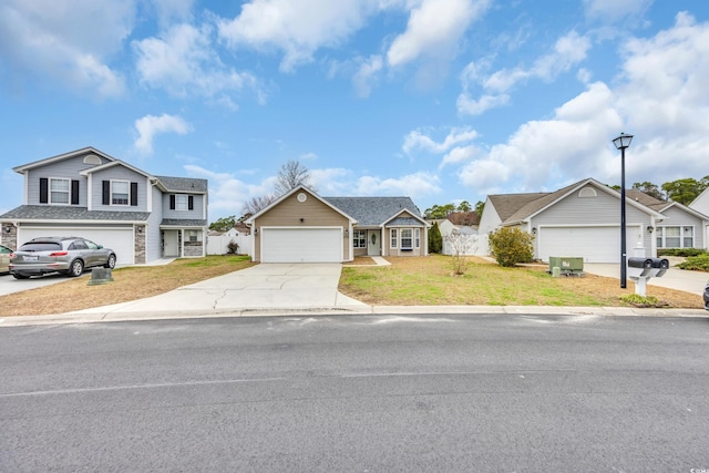 view of front facade with a front lawn and a garage