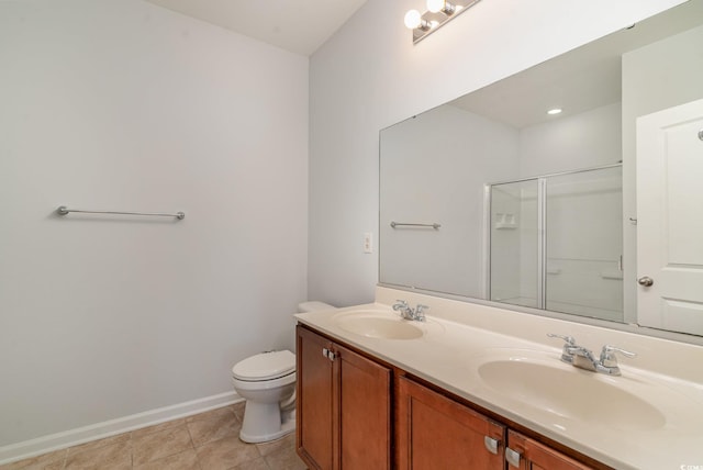 156 Parmelee Dr Unit B, Murrells Inlet, SC 29576 - full bath featuring a shower with door, double vanity, toilet, baseboards, and tile patterned floors