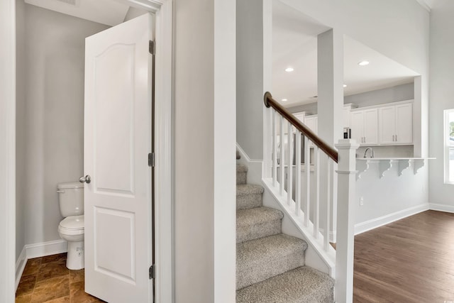 1111 Forest Bend Dr, Calabash, NC 28467 - stairway with baseboards and recessed lighting