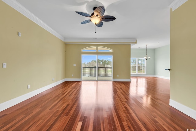 249 Venice Way Unit 3301, Myrtle Beach, SC 29577 - unfurnished living room with ornamental molding, dark hardwood / wood-style flooring, and ceiling fan with notable chandelier
