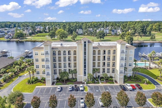 aerial view with a water view