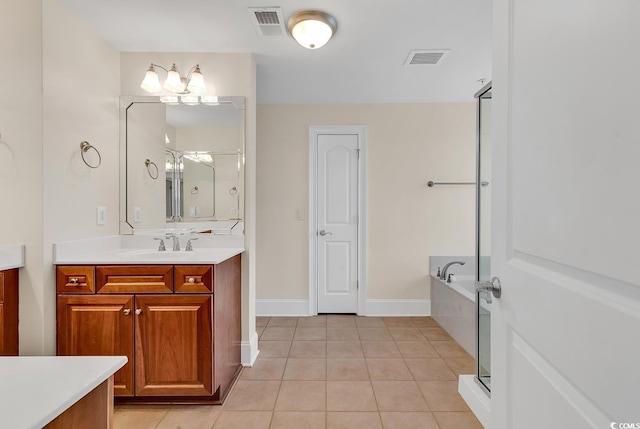 249 Venice Way Unit 3301, Myrtle Beach, SC 29577 - bathroom with separate shower and tub, vanity, and tile patterned flooring