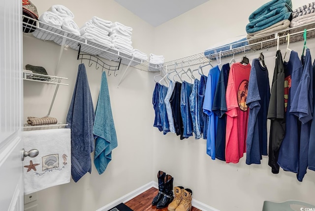 walk in closet featuring hardwood / wood-style flooring