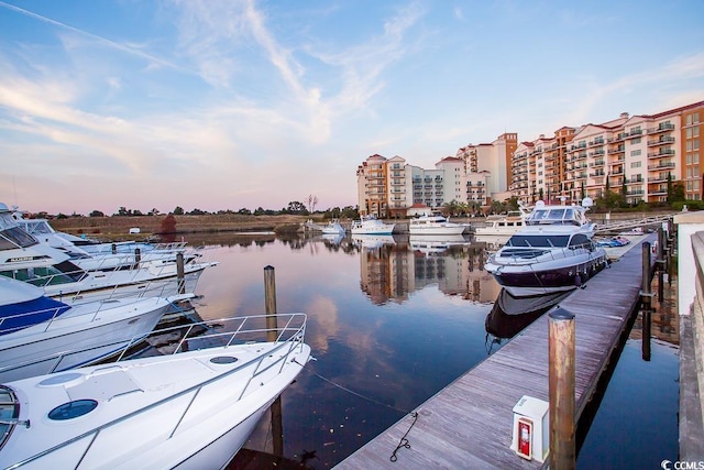 view of dock with a water view