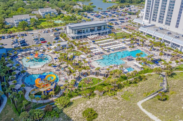 aerial view featuring a water view