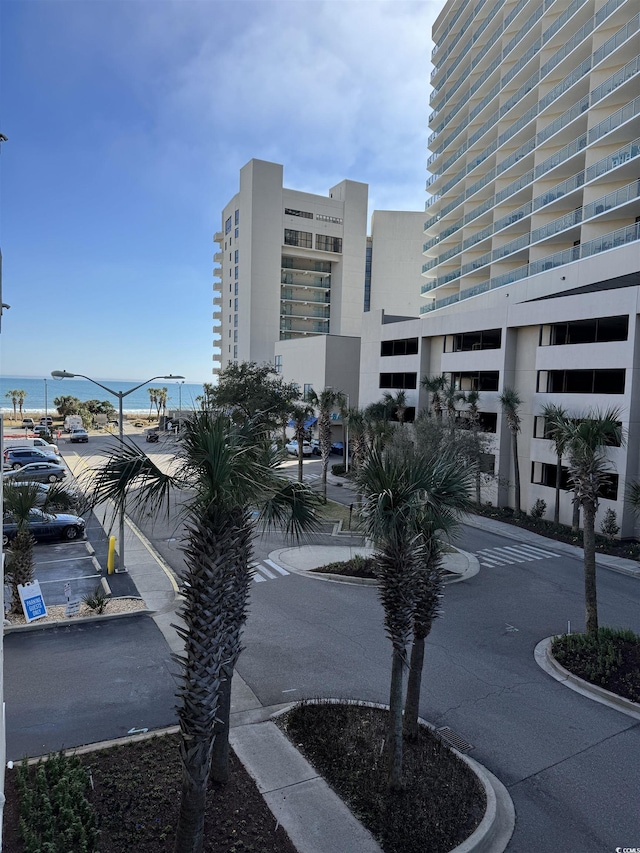 exterior space with a water view