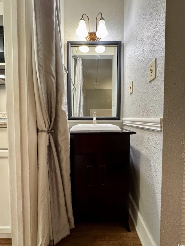 bathroom featuring wood-type flooring and vanity