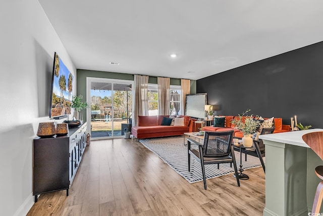 living room with light wood-type flooring