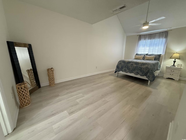3700 Golf Colony Dr Unit 26G, Little River, SC 29566 - bedroom with light wood-type flooring, vaulted ceiling, baseboards, and a ceiling fan