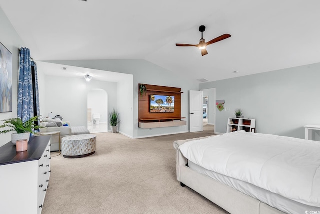 145 Bendick Ct, Little River, SC 29566 - carpeted bedroom with baseboards, a ceiling fan, arched walkways, and lofted ceiling