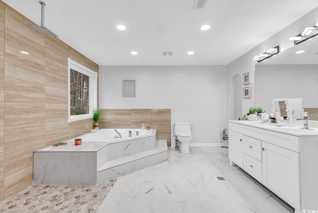 145 Bendick Ct, Little River, SC 29566 - bathroom featuring toilet, a bath, recessed lighting, and marble finish floor
