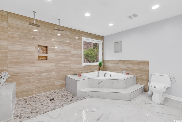 145 Bendick Ct, Little River, SC 29566 - bathroom featuring visible vents, a bath, toilet, tiled shower, and marble finish floor