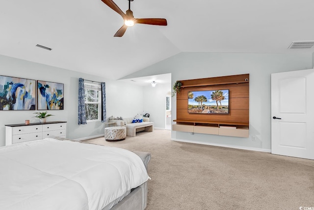 145 Bendick Ct, Little River, SC 29566 - bedroom featuring visible vents, ceiling fan, carpet flooring, and vaulted ceiling