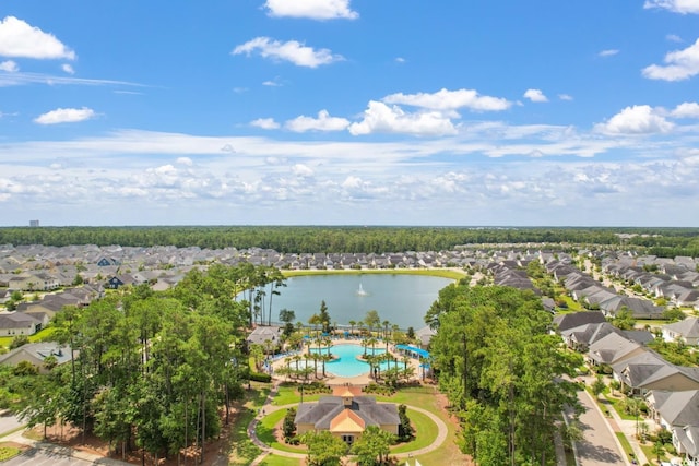 bird's eye view with a water view and a residential view