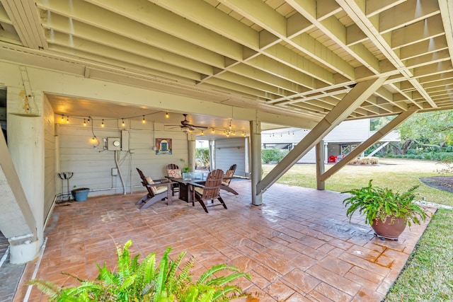 view of patio / terrace featuring ceiling fan