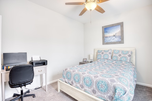 bedroom featuring ceiling fan and carpet flooring