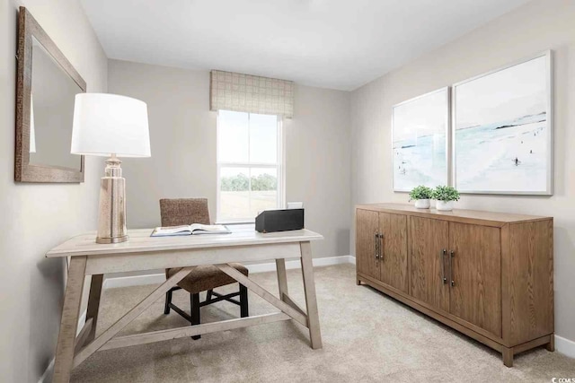 office area with light colored carpet and baseboards