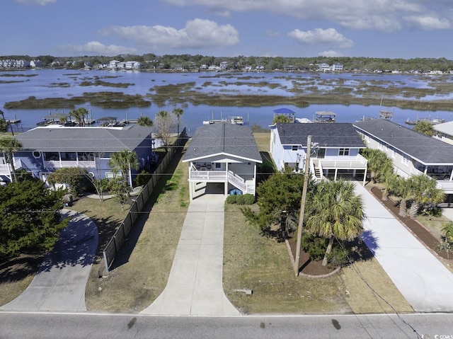 aerial view with a water view