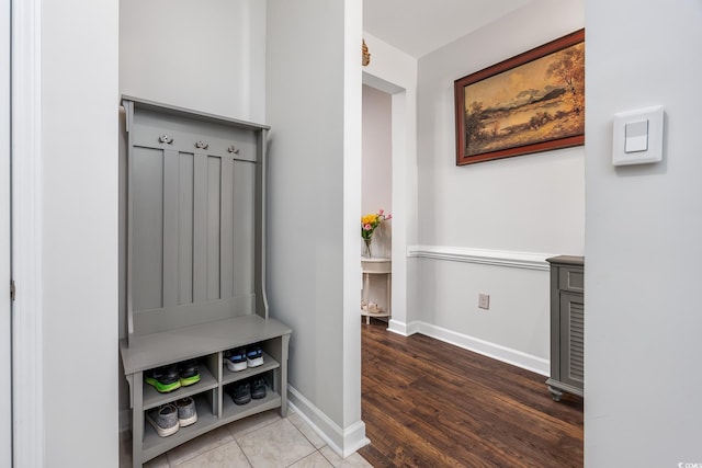 mudroom with hardwood / wood-style flooring