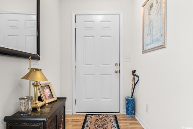 doorway to outside featuring wood-type flooring