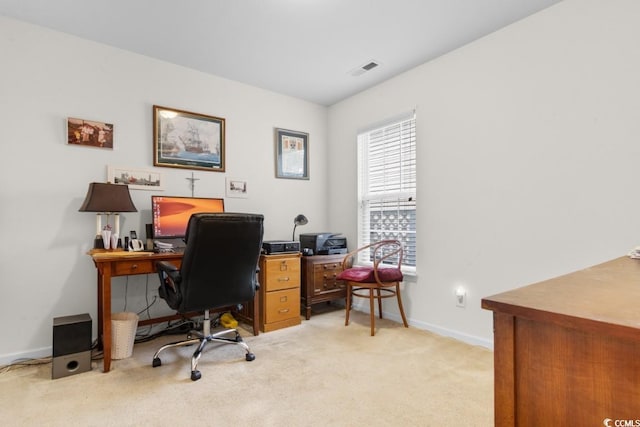 view of carpeted home office