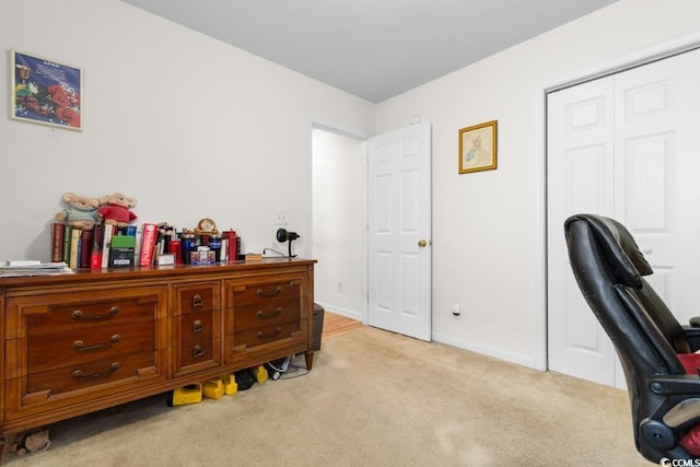 view of carpeted home office