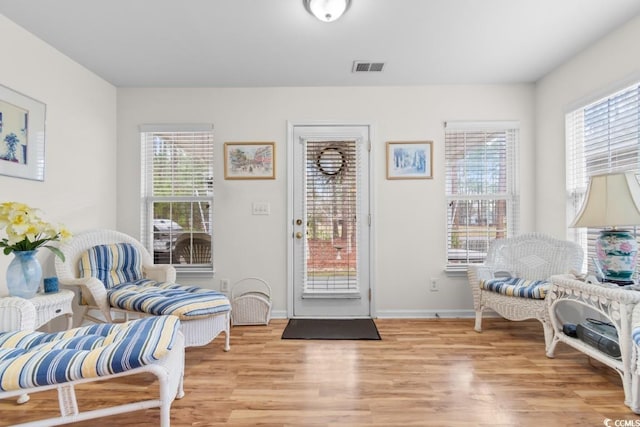 living area with light wood-type flooring