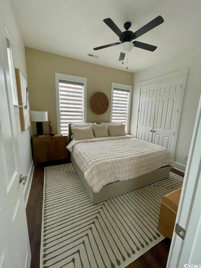 bedroom with a closet and ceiling fan