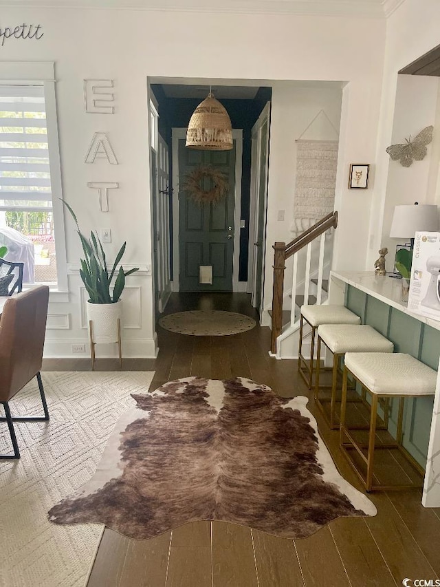 foyer entrance featuring dark hardwood / wood-style flooring