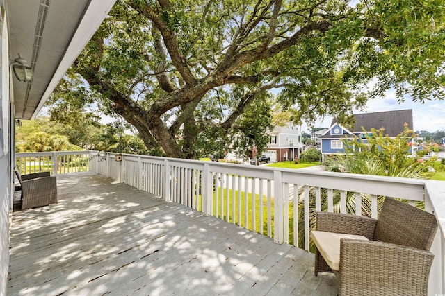 deck with a residential view