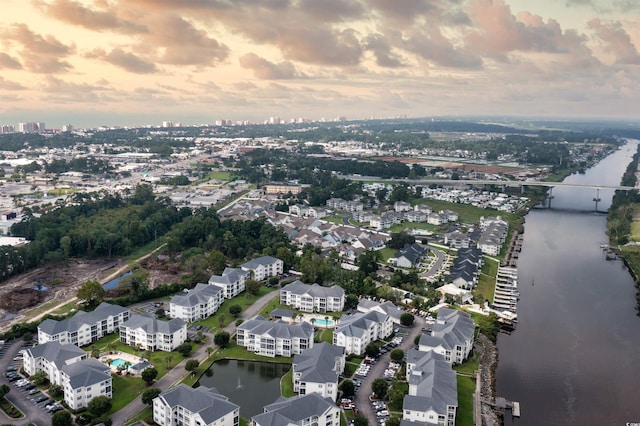 aerial view featuring a water view